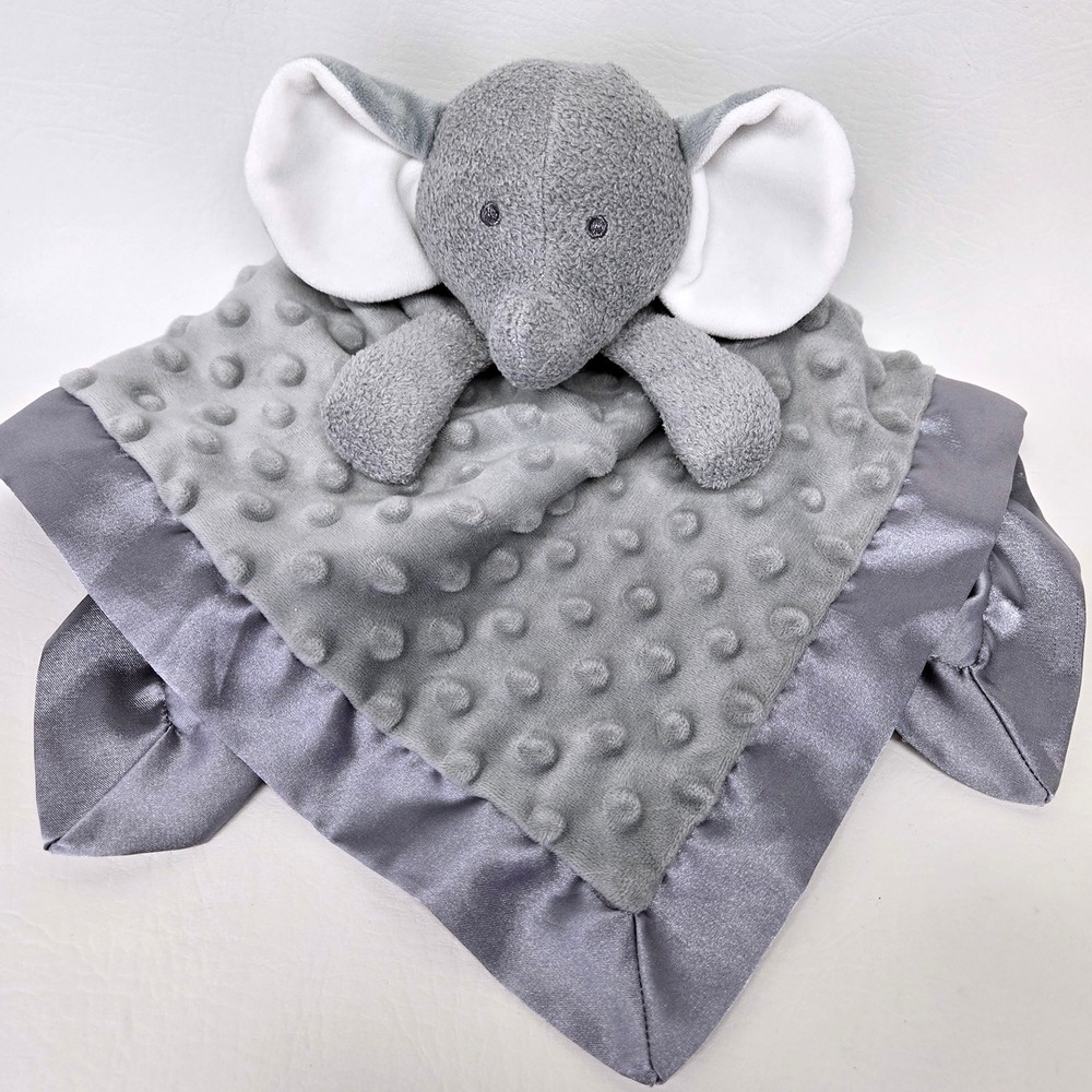 BabyColor Elephant Security Blanket Gray Minky Dot Satin Lovey Plush Snuggler - Picture 1 of 7